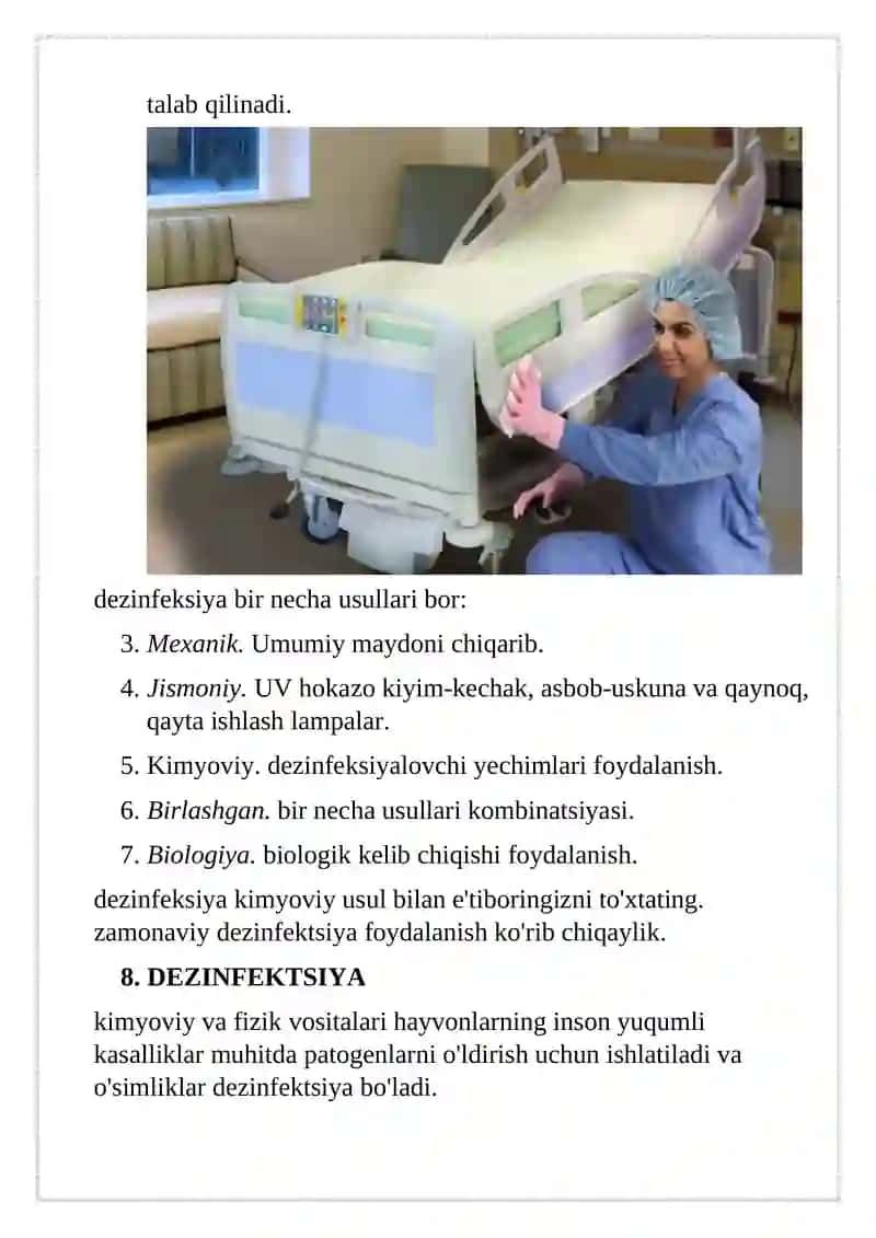 Dezinfeksiya tasnifi. Dezinfeksiya turlari. Asbob-anjomlar dezinfeksiyasi 4