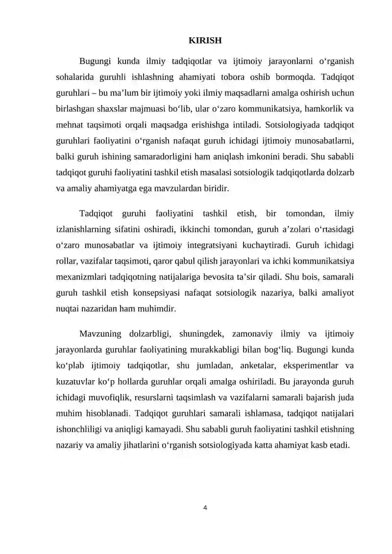 TADQIQOT GURUHI FAOLIYATINI TASHKIL ETISH 4