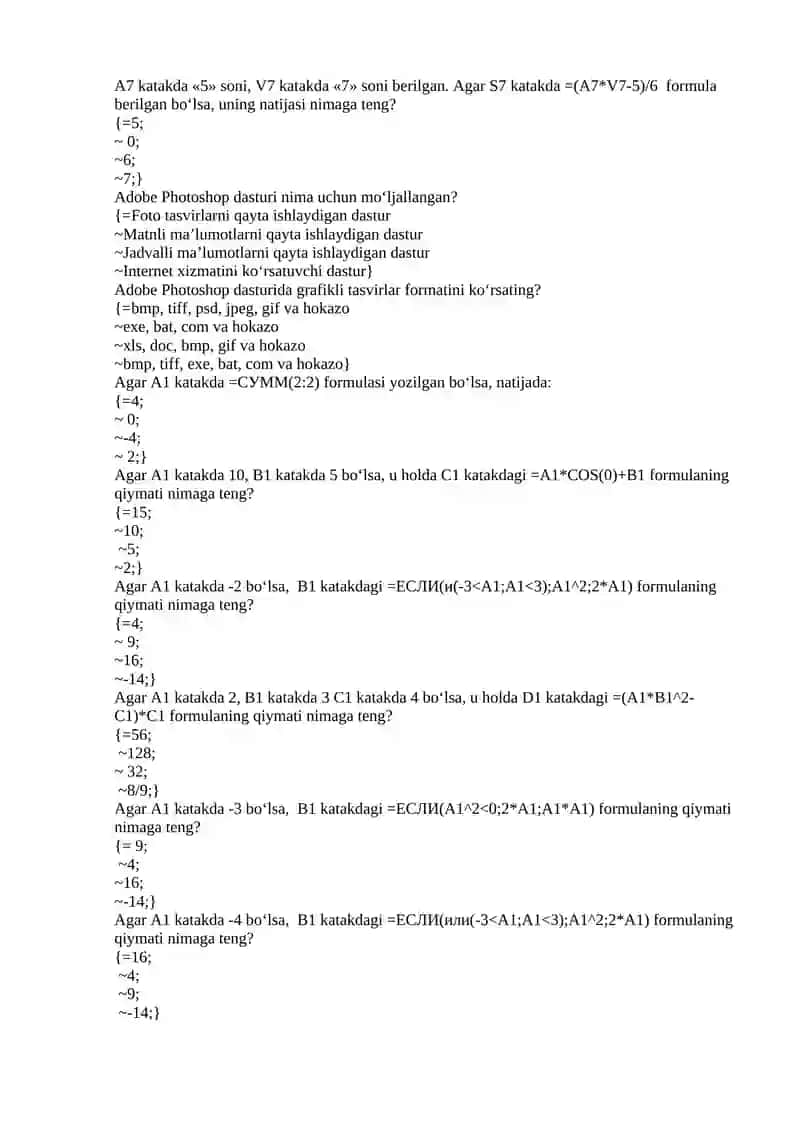 Informatika fanidan  400 ta test savollari va javoblari. 4
