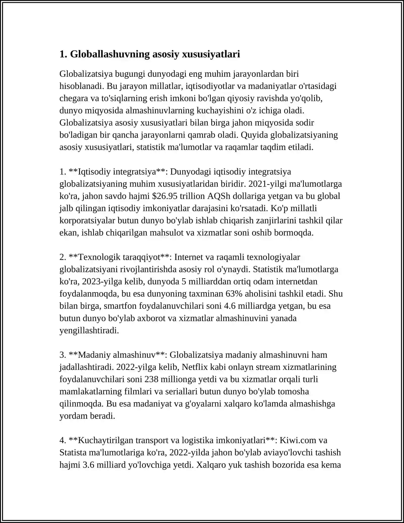 GLOBALLASHUV, GLOBALISTIKA VA BARQAROR TARAQQIYOT JARAYONLARINING MOHIYATI 4