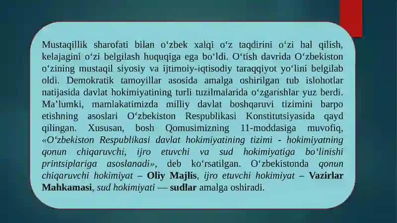 O‘zbekistonda demokratik, fuqarolik jamiyati asoslarining shakllanishi, amalga oshirilgan siyosiy islohotlar 4