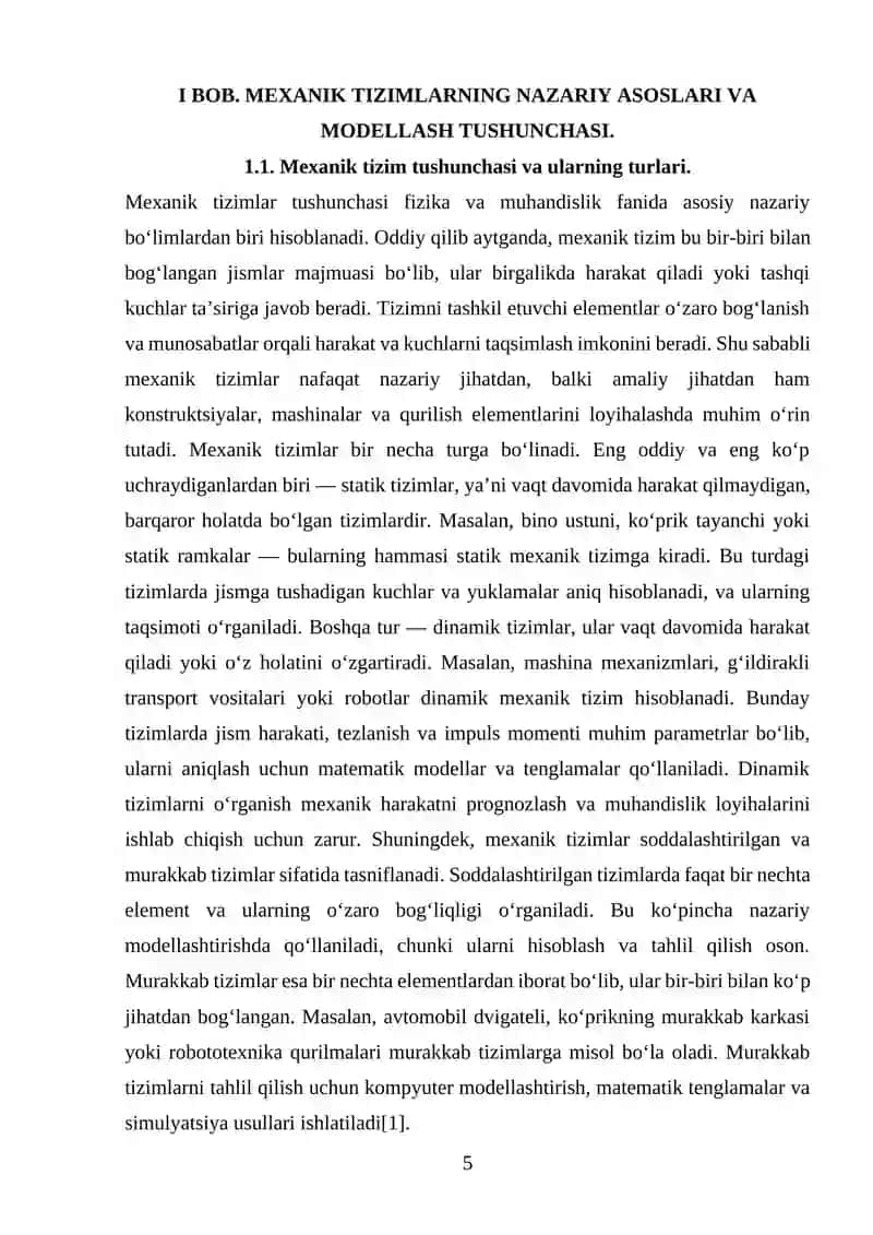 KOMPYUTER MODELLASHTIRUVI ASOSIDA MEXANIK TIZIMLAR TAHLILI 4