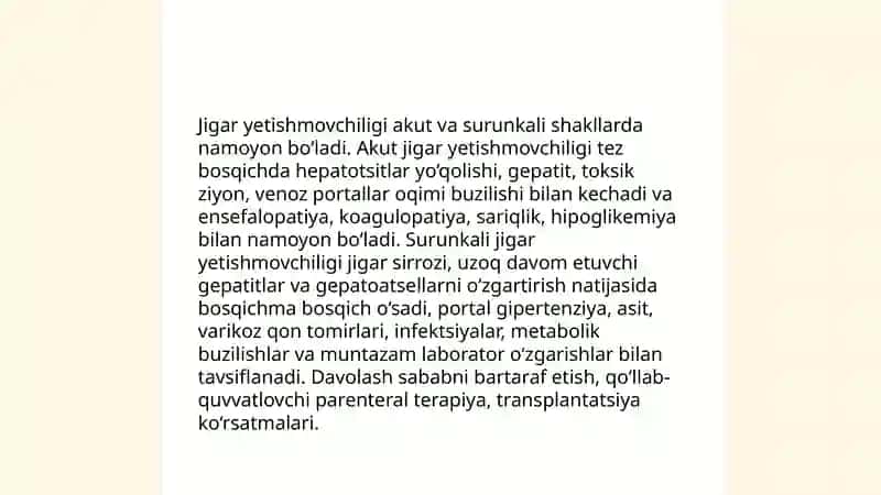Jigar sirrozi Jigar yetishmovchiligi 4