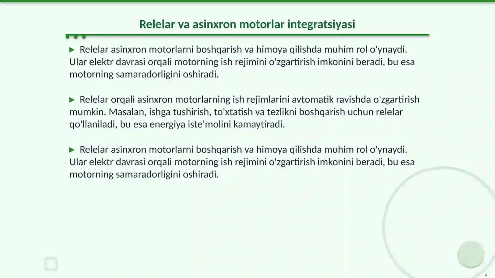 Asinxron motorlarni relelar orqali ulanish turini o’zgartirish sxemasi 4