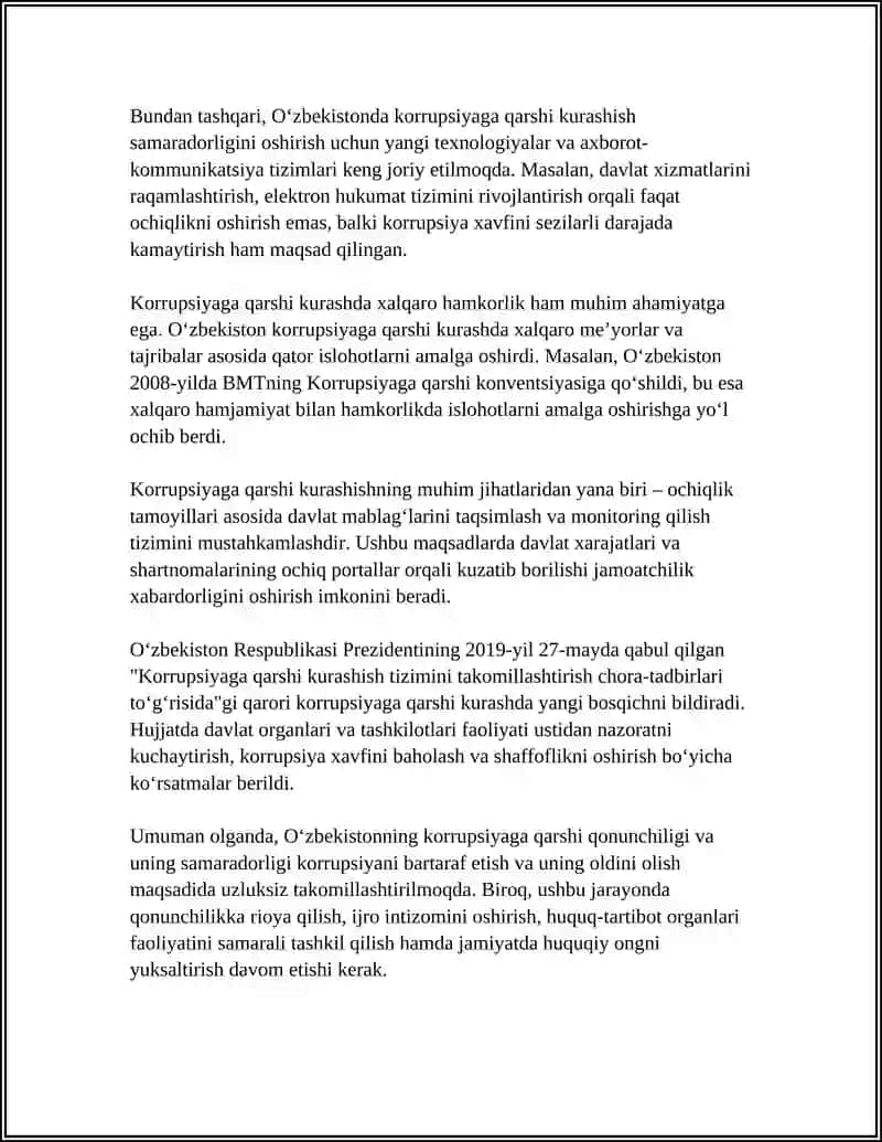 O‘ZBEKISTONDA KORRUPSIYAGA QARSHI KURASH MEXANIZMLARI 4