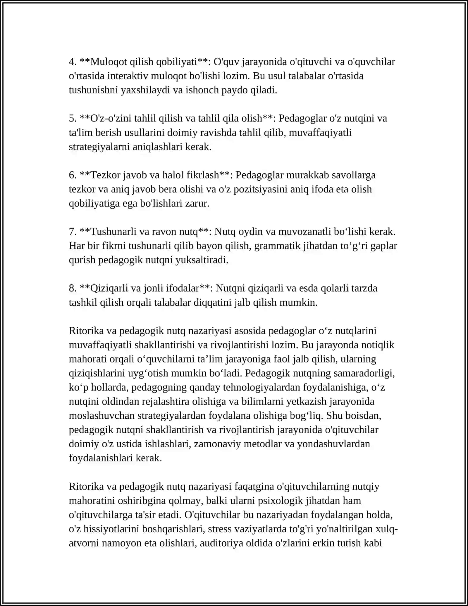 RITORIKA VA TALIM JARAYONI PEDAGOG NUTQNI SHAKILANTIRISH VA RIVOJLANTIRISH METODLARI 4