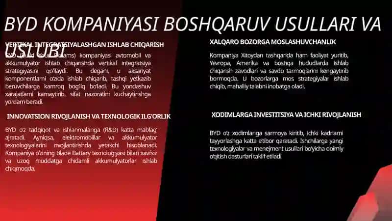 BYD (build your dreams) kompaniyasi boshqaruv usullari 4