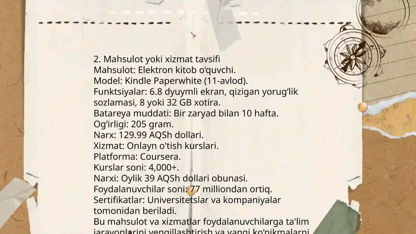 Biznes rejaning mazmuni 4