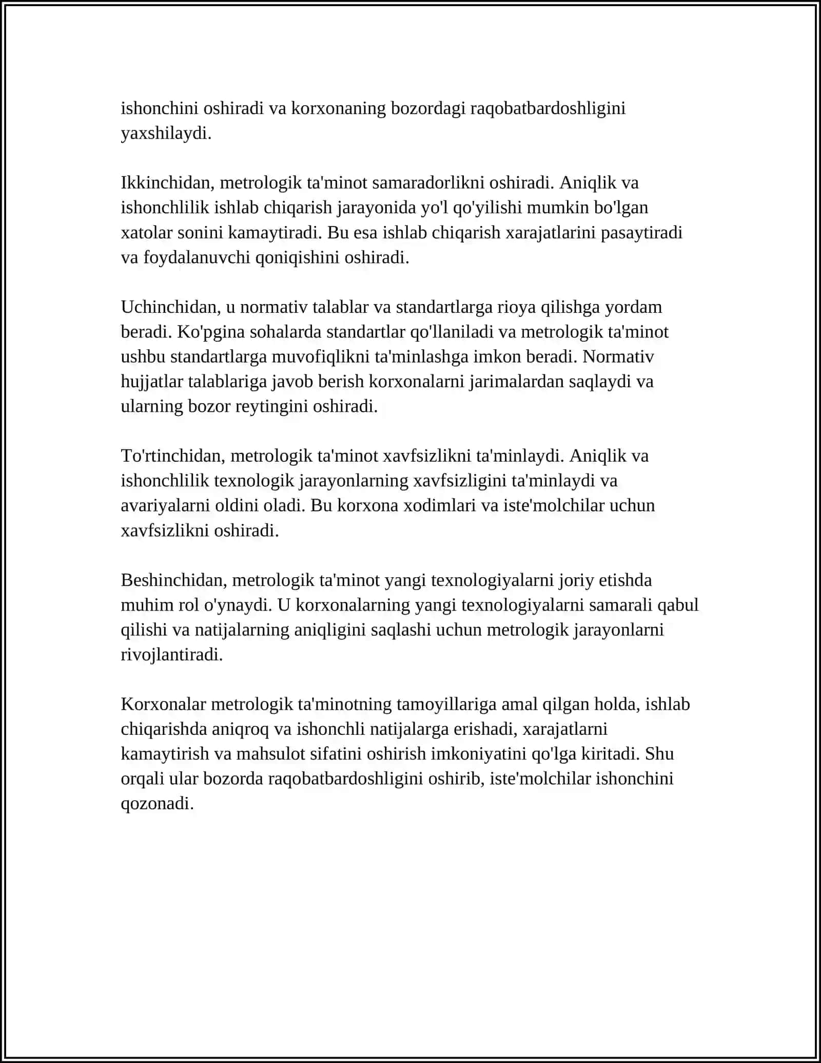 MUSTAQIL ISH: METORLOGIK TA'MINOT BO'YICHA TURLI SOHALARDA, KORXONA VA TASHKILOTLARDAGI ISH FAOLYATINI ORGANISH 4