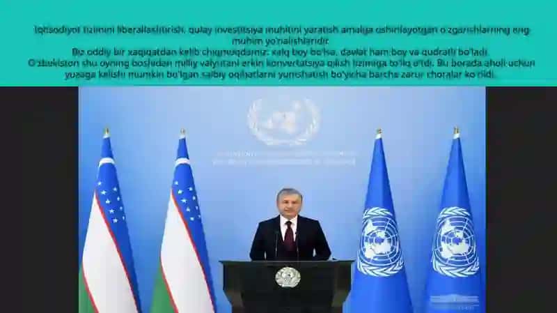 O‘zbеkistоn RеspublikаsiPrеzidеntiBMTning72-sеssiyasidа "Mа’rifаt vаdiniybаg‘rikеnglik” g‘оyasiunibаg‘rikеnglikvаo‘zаrоhurmаtniqаrоr tоptirish,diniyerkinliknitа’minlаsh,e’tiqоdqiluvchilаrninghuquqinihimоyaqilish,ulаrningkаmsitilishigаyo‘lqo‘ymаslikkаko‘mаklаshishgаqаrаtilgаnligi. 4