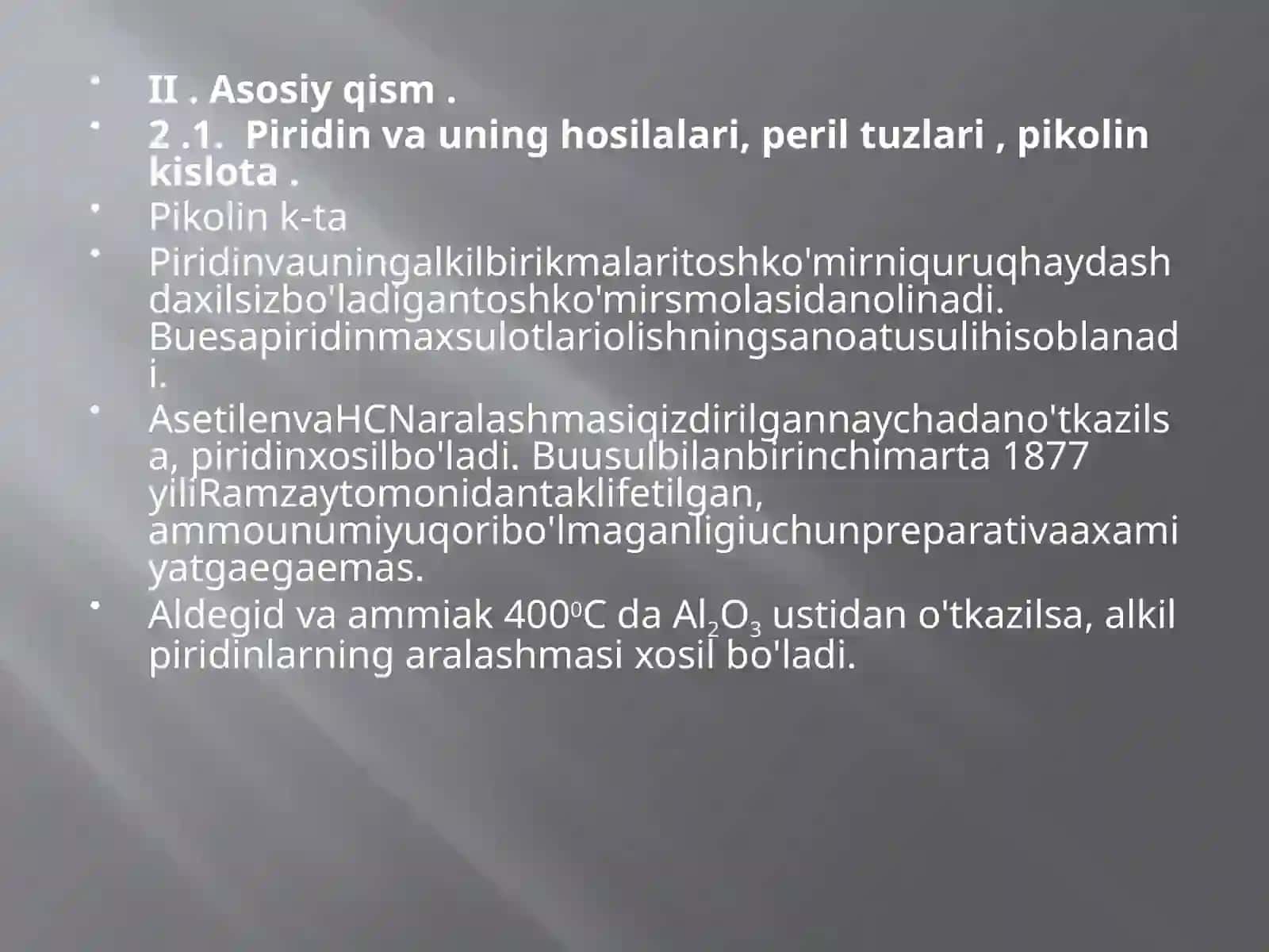 Olti a’zoli geteroxalqali birikmalar (pikolin kislota) 4