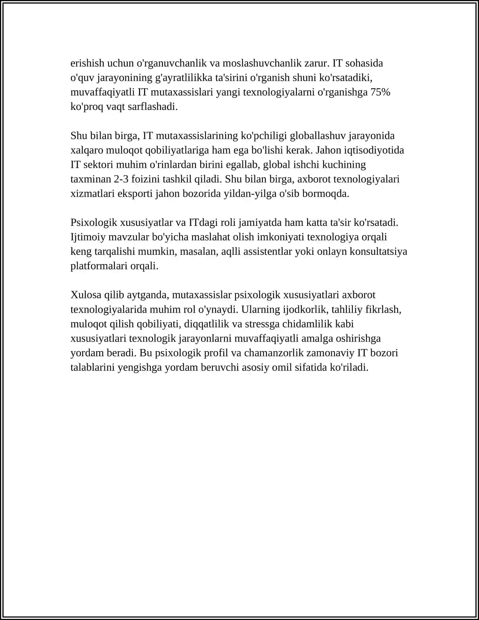 AXBOROT TEXNOLOGIYALAR SOXASIDAGI MUTAXASSISLARNING INDIVIDUAL PSIXOLOGIK XUSUSIYATLARINING NAMOYON BO’LISHI 4