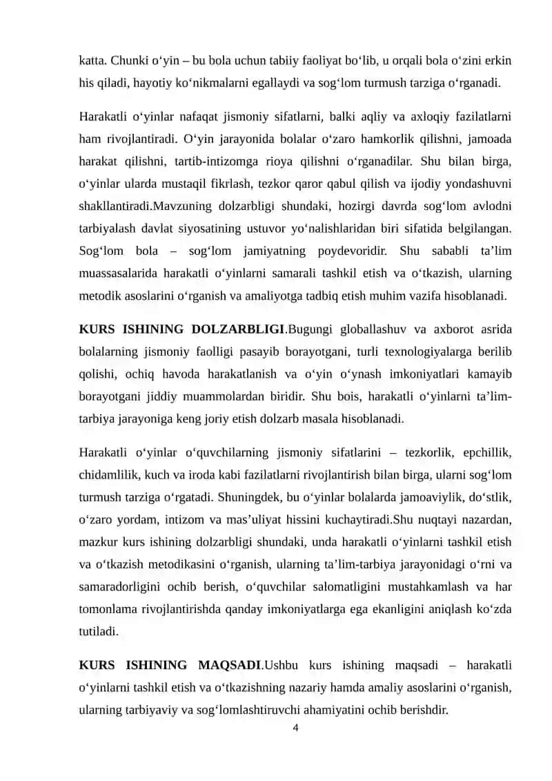 Harakatli o`yinlarni tashkil etish va o`tkazish 4