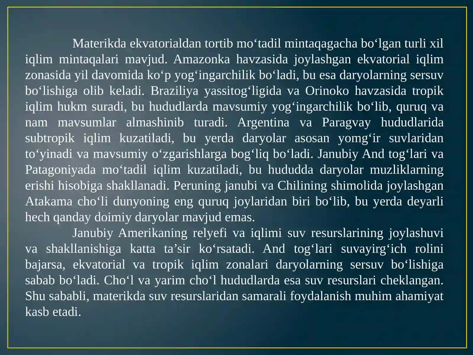 Janubiy Amerika iqlimi va ichki suvlari 4