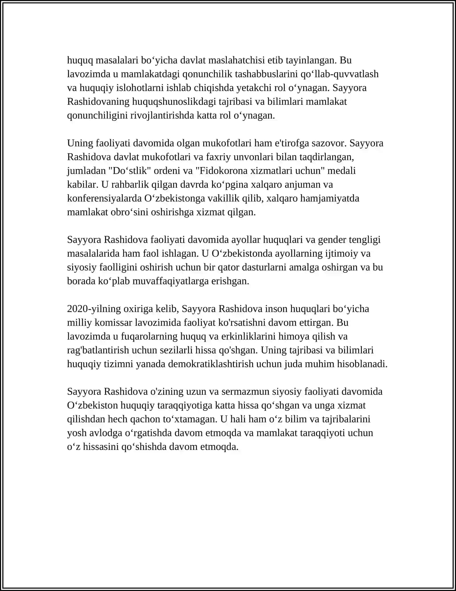 MUSTAQIL ISH Mavzu: SAYYORA SHARAFOVNA RASHIDOVA 4