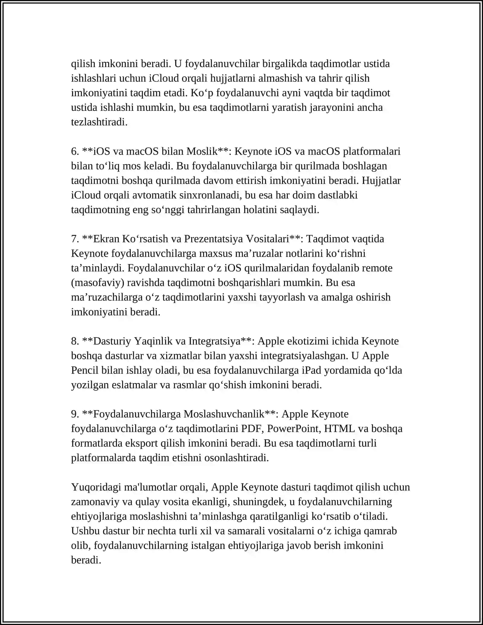 TAQDIMOTLAR BILAN ISHLASH APPLE KEYNOTE REDAKTORINING TAHLILI 4
