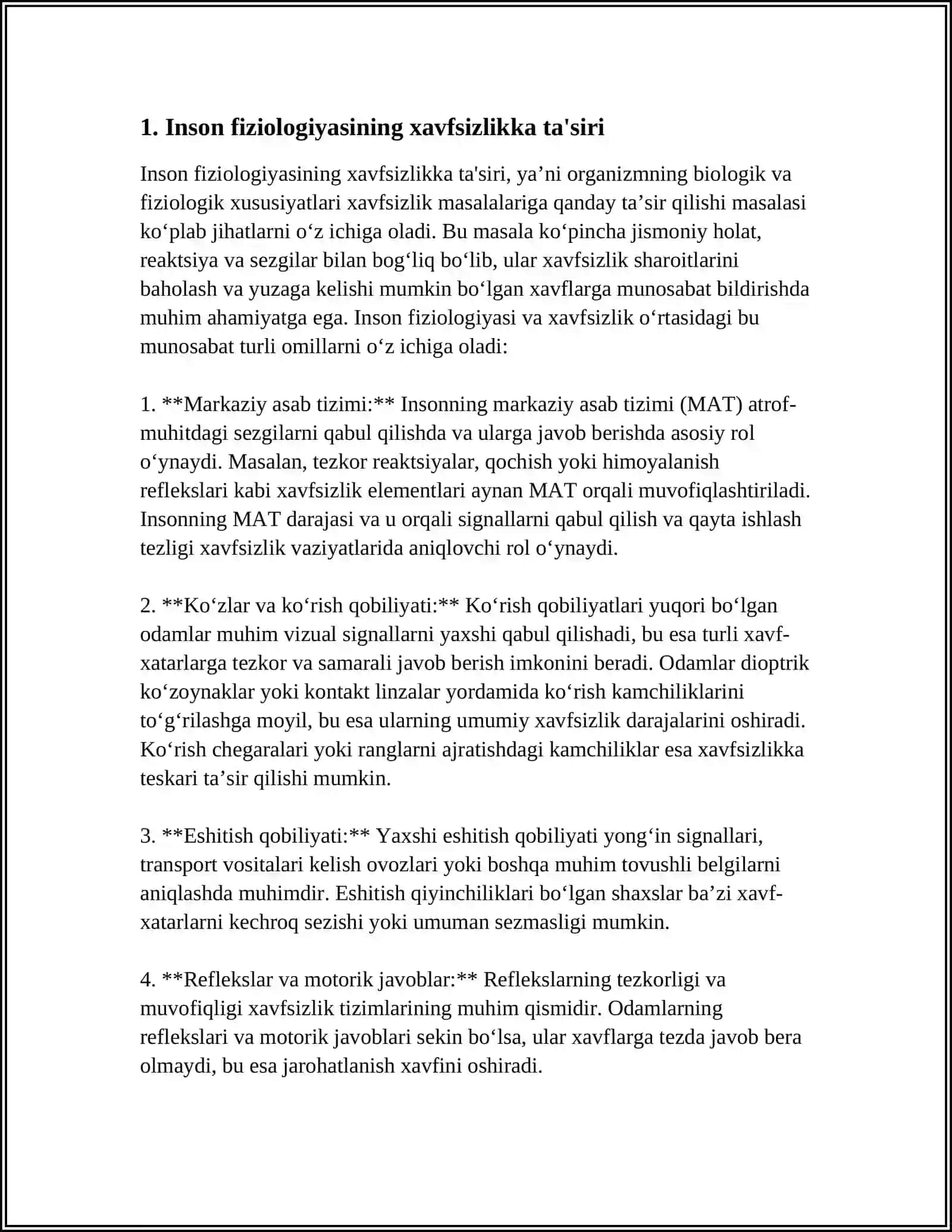 INSONNING FIZIOLOGIK VA PSIXOLOGIK TAVSIFLARINING XAVFSIZLIKNI TA‟MINLASHDAGI AHAMIYATI 4