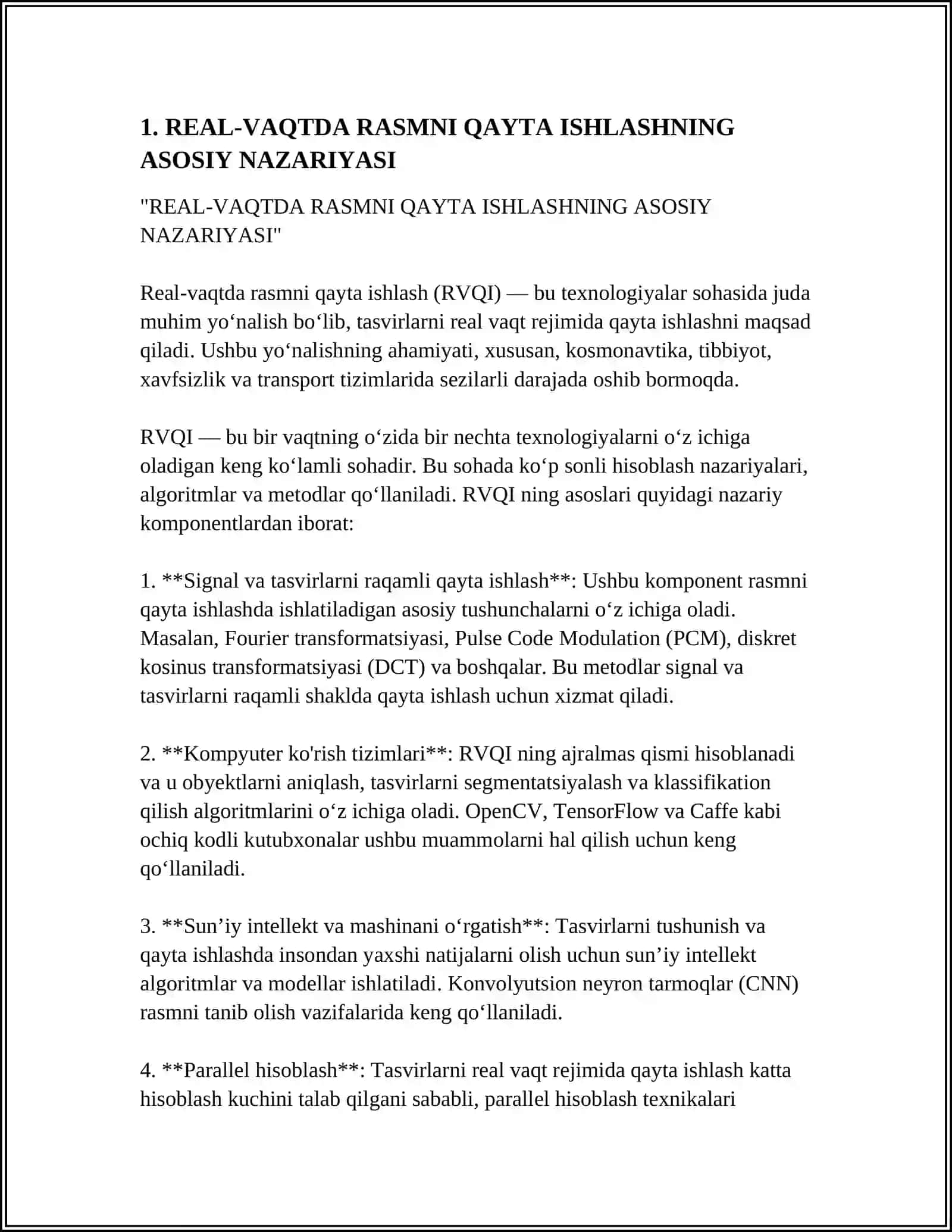 REAL-VAQTDA RASMNI QAYTA ISHLASHNING ASOSIY NAZARIYASI 4