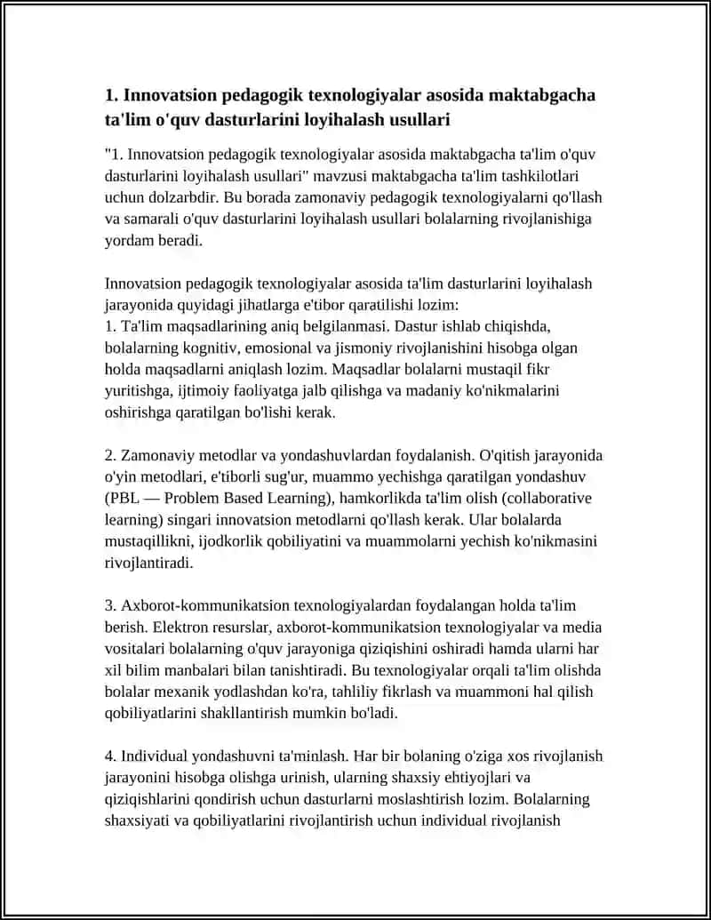Innovatsion pedagogik texnologiyalar asosida maktabgacha ta'lim o'quv dasturlarini loyihalash usullari 4