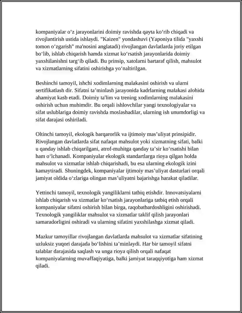 Rivojlangan davlatda mahsulot va xizmatlar sifati 4