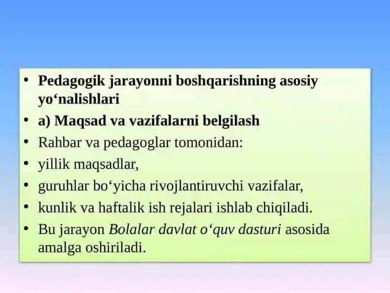 Maktabgacha ta`lim tashkilotlarida pedagogik jarayoni boshqarishni taxlil qilish va rejalashtirish 4