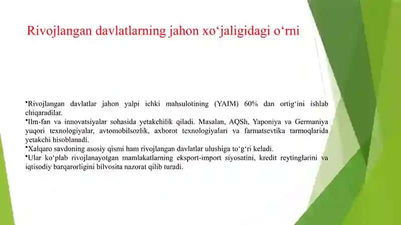RIVOJLANGAN DAVLATLAR GURUHINING JAHON XO‘JALIGI VA SIYOSATIDA TUTGAN O‘RNI. MOLIYA-KREDIT SIYOSATI. 4
