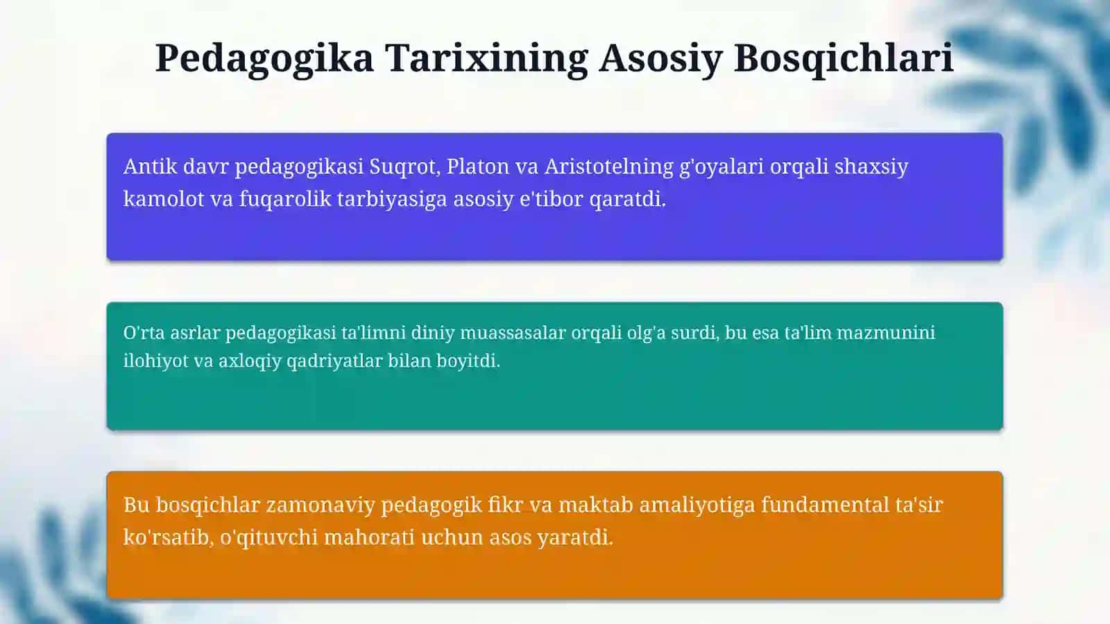 Pedagogik first tarixi va maktab amaliyotida o'qituvchi mahorati masalalari. 4