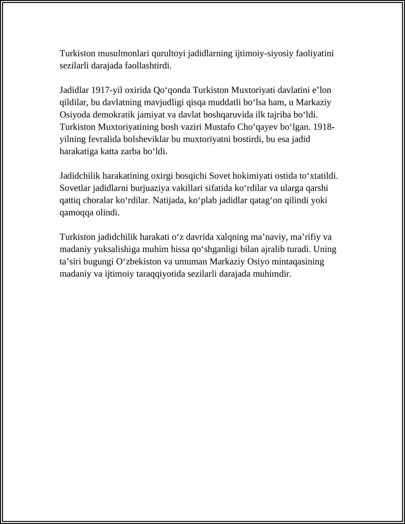 TURKISTON JADIDCHILIK SIYOSIY PARTIYALARI DUNYOVIY-MA‘RIFIY DAVLAT HAQIDA (1917-1920) 4