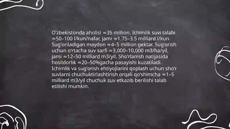 Oʻzbekistonda shoʻr suvlarni chuchuktirlashtirish gʻoyasini yaratish 4