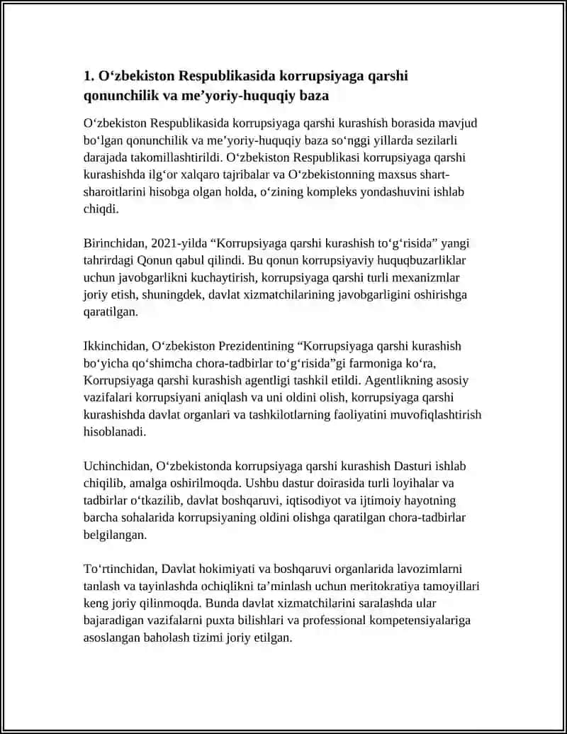 O'ZBEKISTON RESPUBLIKASIDA KORRUPSIYAGA QARSHI KURASHISH CHORA-TADBIRLARI 4