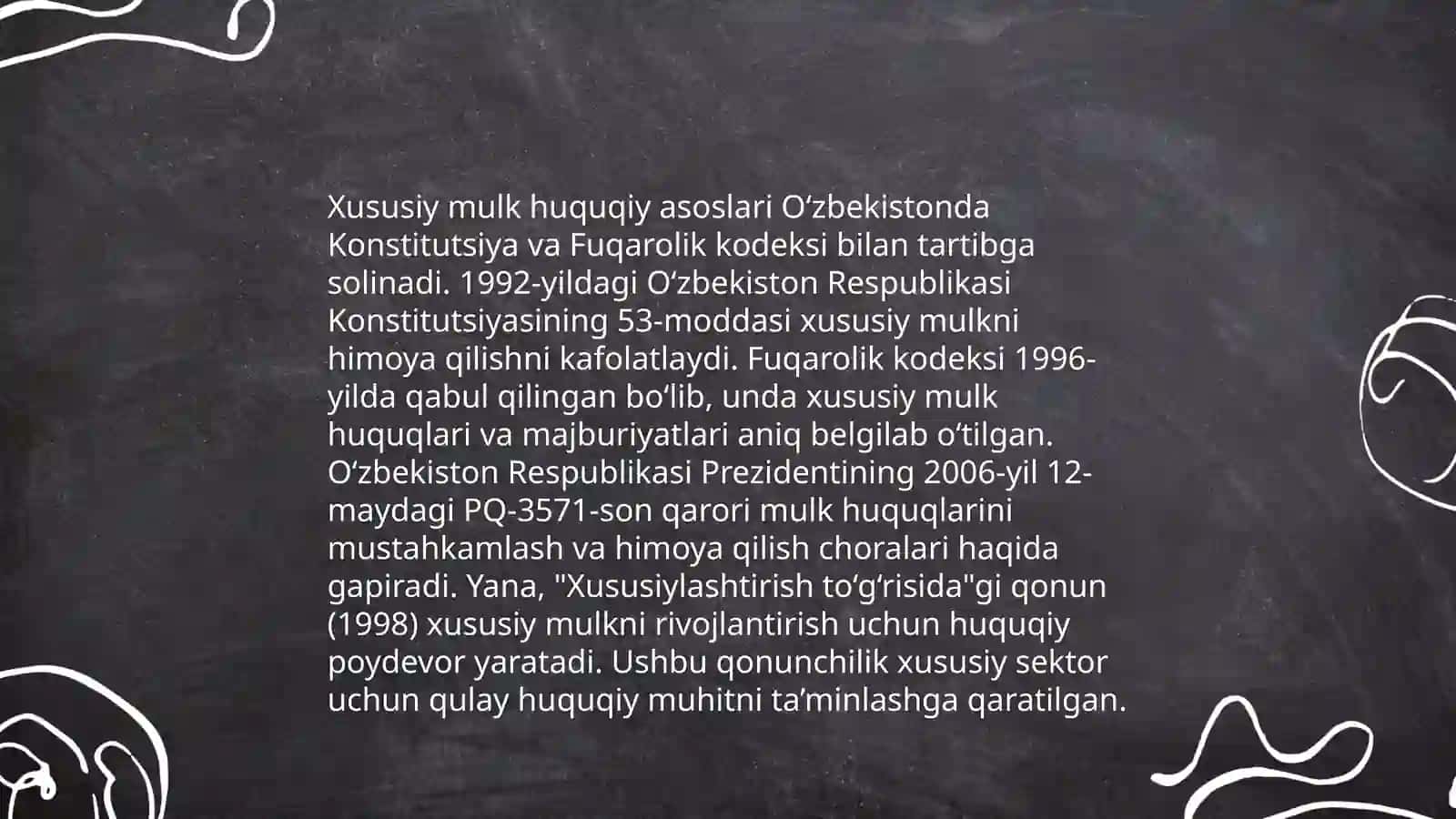 Xususiy mulkchilik tarmogini kengaytirish- mamlakatimizda iqtisodiy islohatlarni chuqurlashtirishning eng muhim ustuvor yonalishlaridan biri sifatida 4