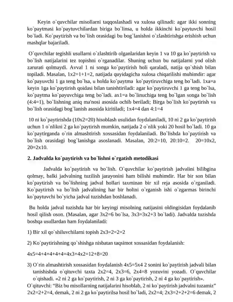 100 ichida sonlarni ko`paytirishni o’rgatish metodikasi 4