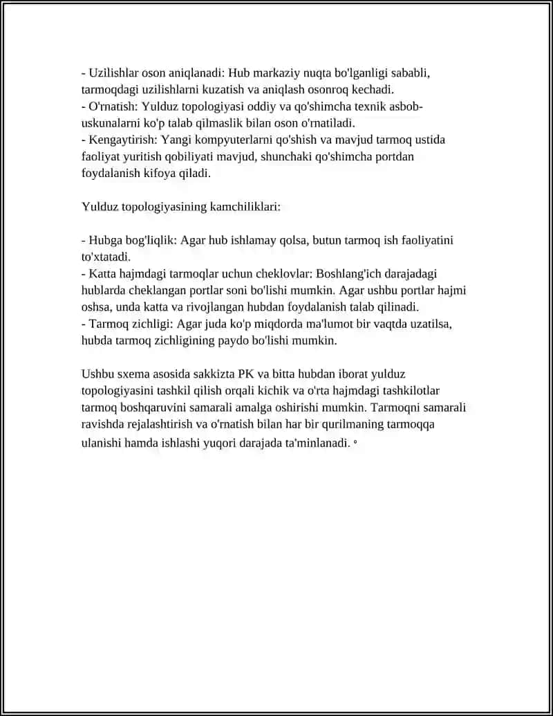 Tarmoq topologiyasini rejalashtirish (hub bilan yulduz topologiyasi) 4