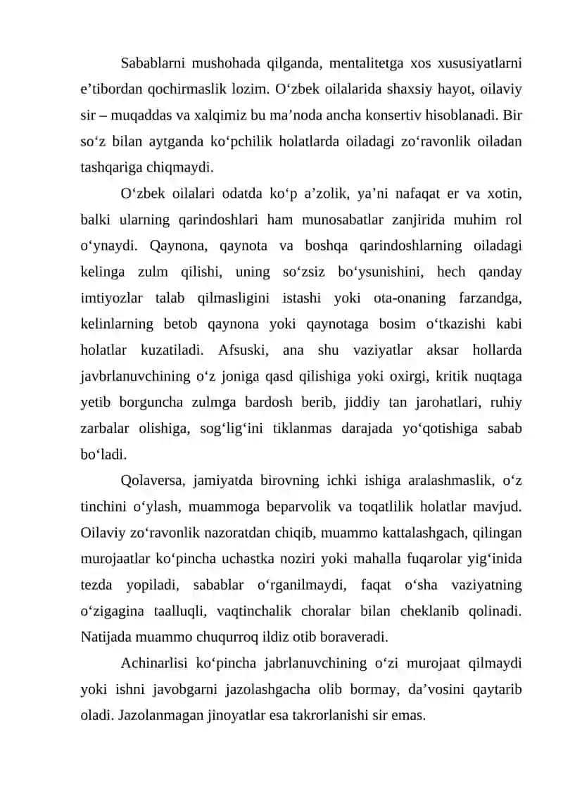 Oilaviy Zo'ravonlik Rejasi 4