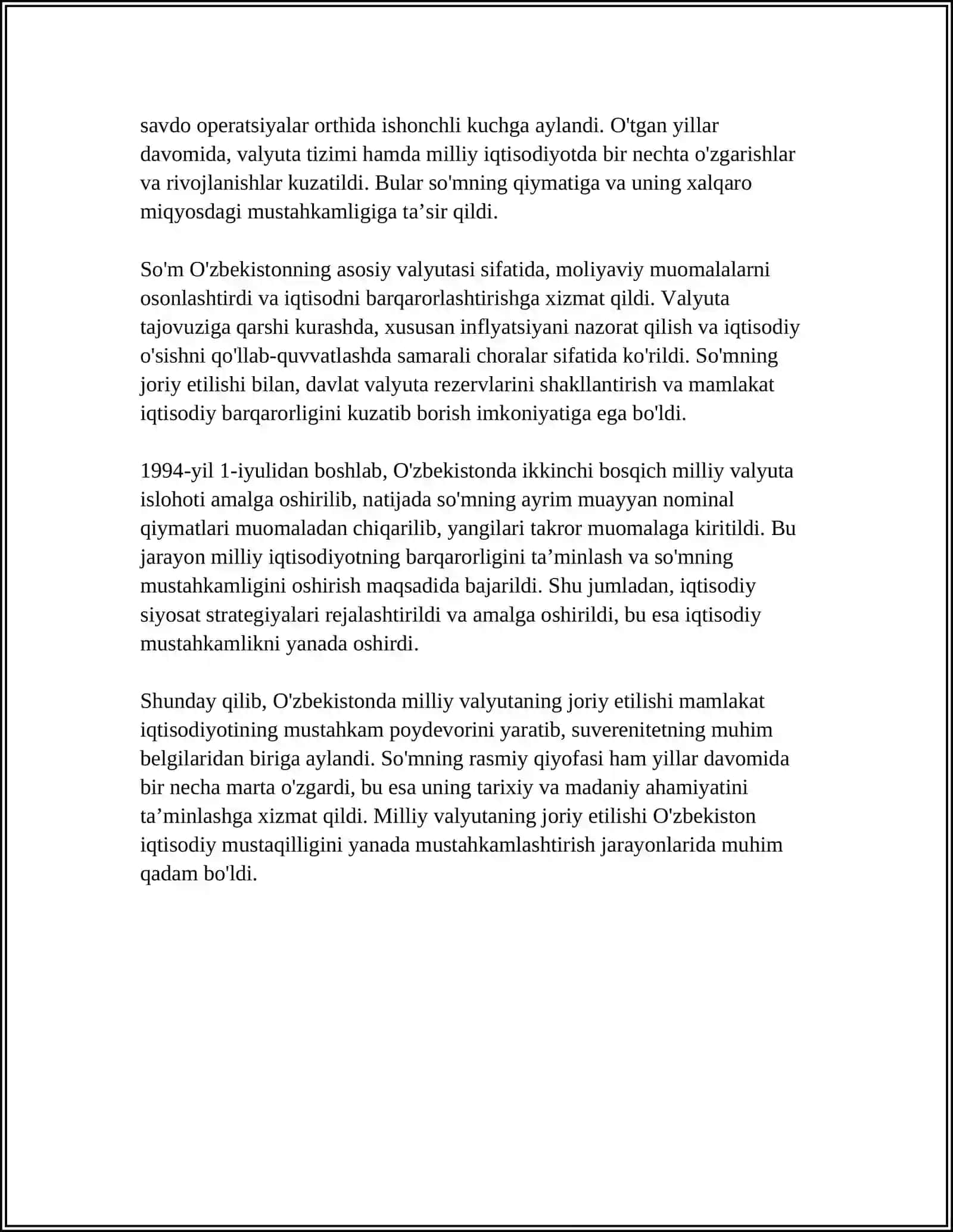 O'ZBEKISTONDA MILLIY VALYUTANING MUOMALAGA KIRITILISHI 4