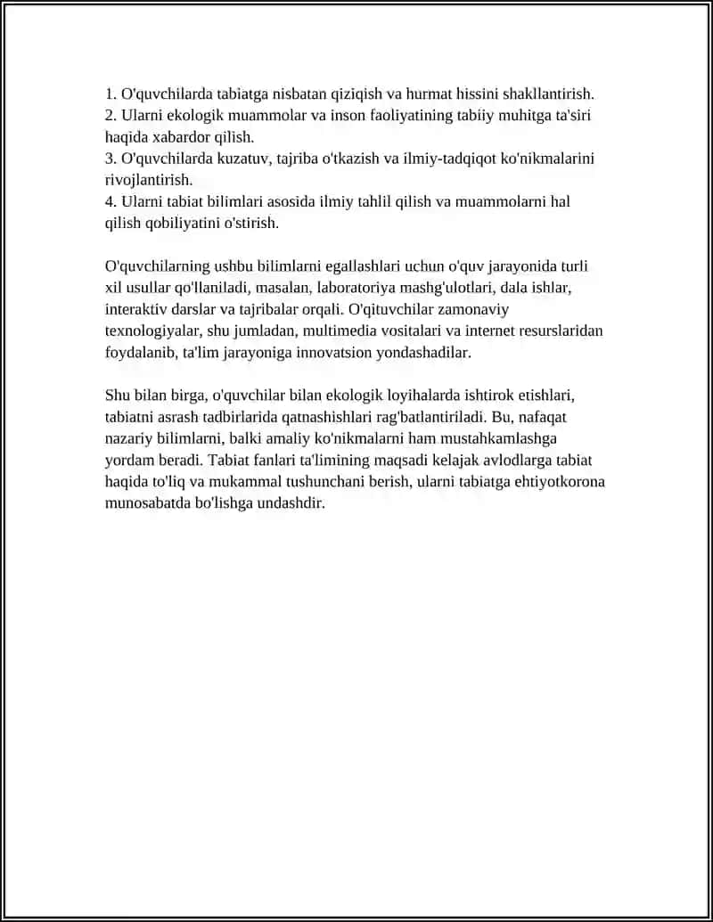 Tabiat fanlarini o'qitishning maqsad va vazifalari 4
