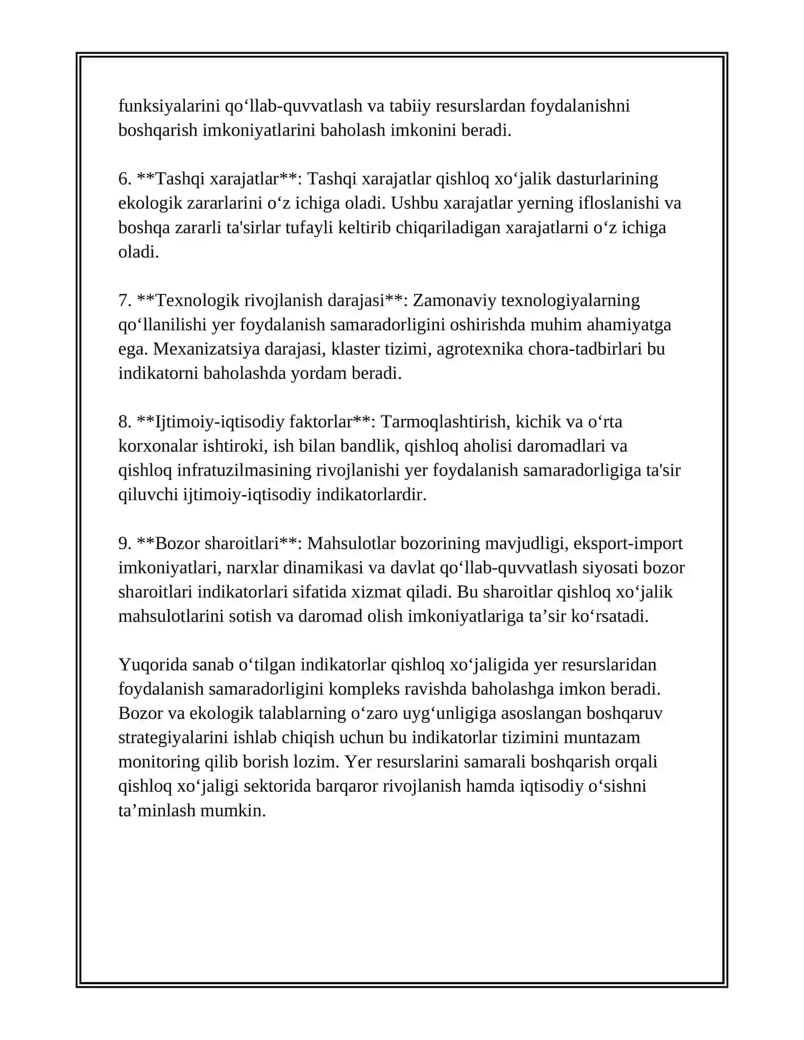 QISHLOQ XOʻJALIGIDA YERDAN FOYDALANISHNING DARAJASINI VA SAMARADORLIGINI ANIQLASH USULLARI 4