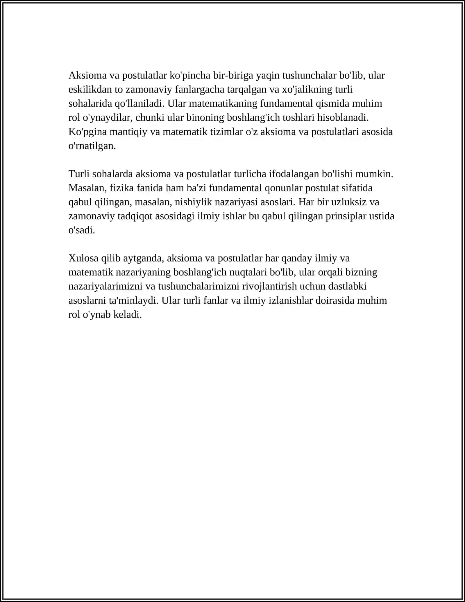 YEVKLID GEOMETRIYASIDA "AKSIOMA" VA "POSTULAT" TUSHUNCHALARI 4