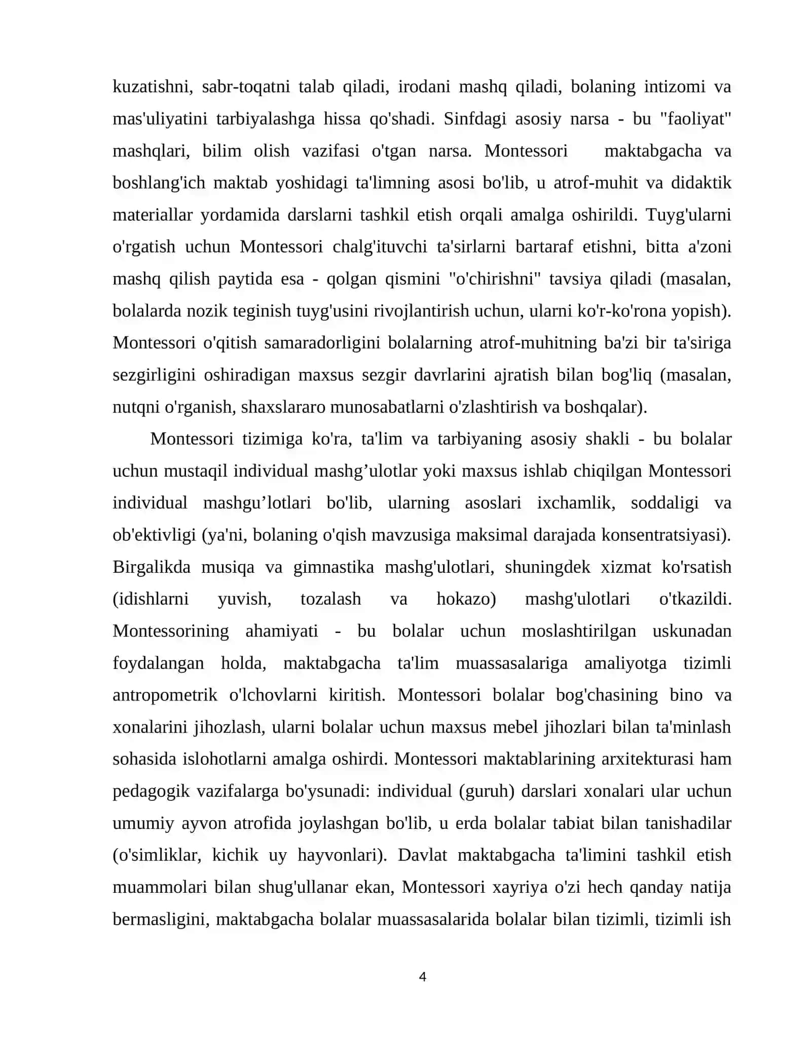 MARIYA MONTESSORI METODIKASI ASOSIDA TARBIYA BERISHNING BOLA RIVOJLANISHIDAGI O'RNI 4