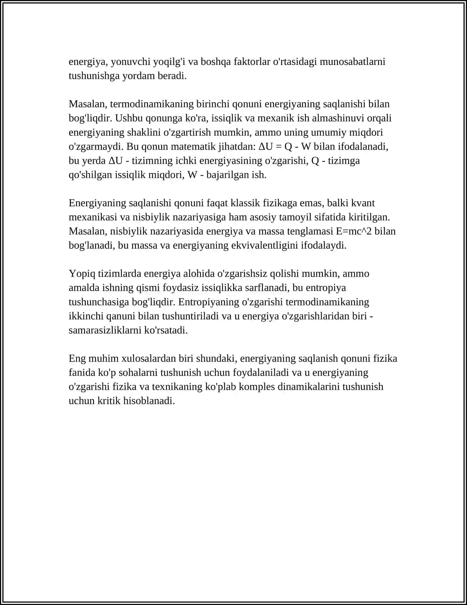 MUSTAQIL ISH Mavzu: TERMODINAMIKA QONUNLARI 4