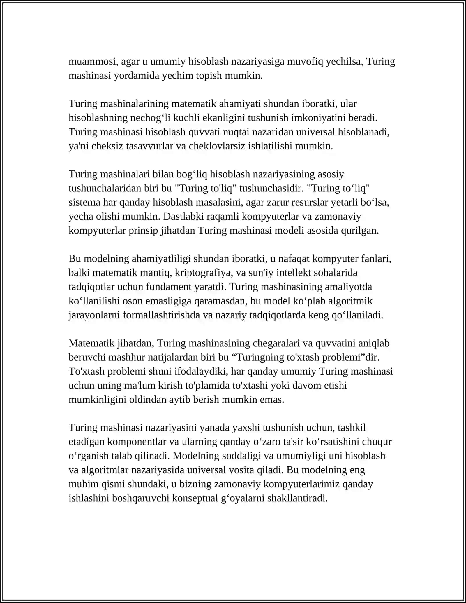 MUSTAQIL ISH Mavzu: TURING MASHINASI 4