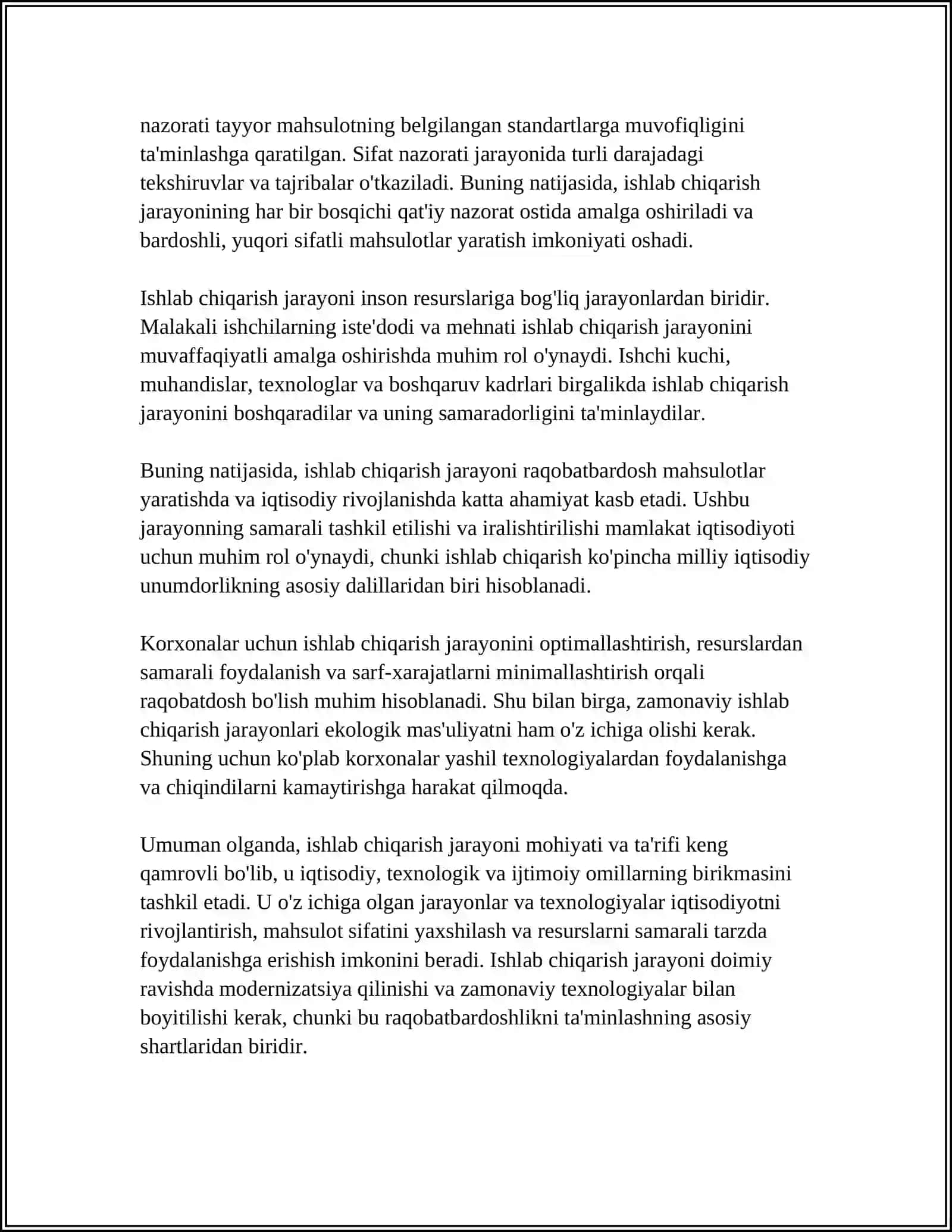 MAVZU ISHLAB CHIQARISH JARAYONI, UNING NATIJALARI VA SAMARADORLIGI 4