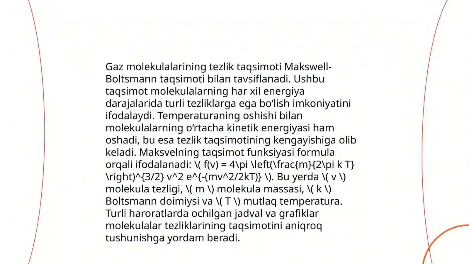 Gaz molekulalaring tezliklari.Izojarayonlar 4