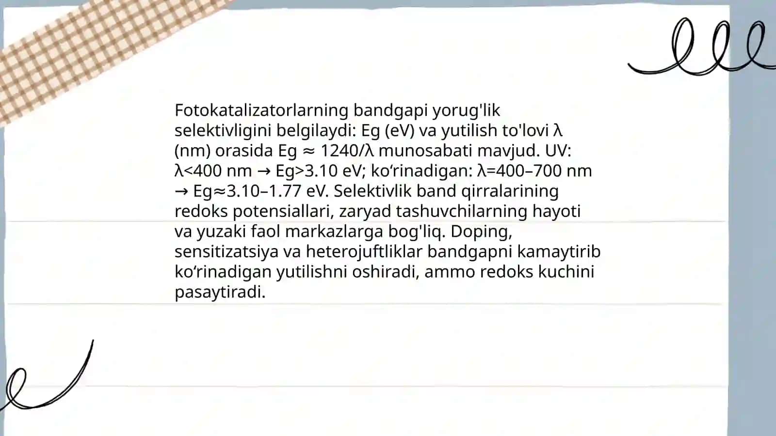 Fotokatalizatorlar va ularda taqiqlangan zona kengligi 4