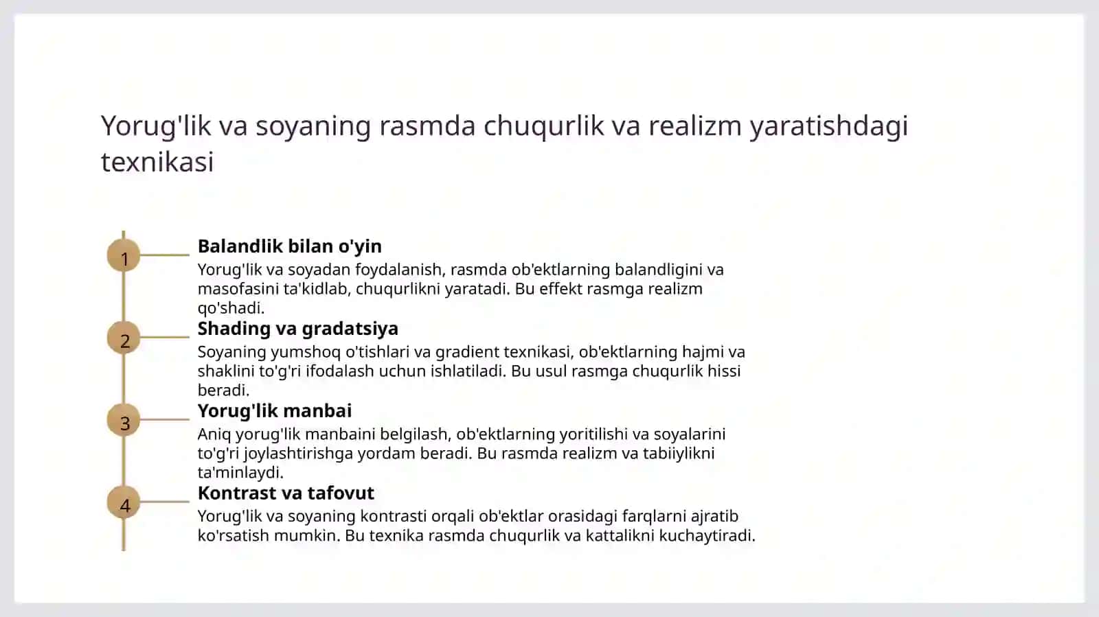 Yoruqlik va soyaning rasm chizishdagi ahamiyati 4