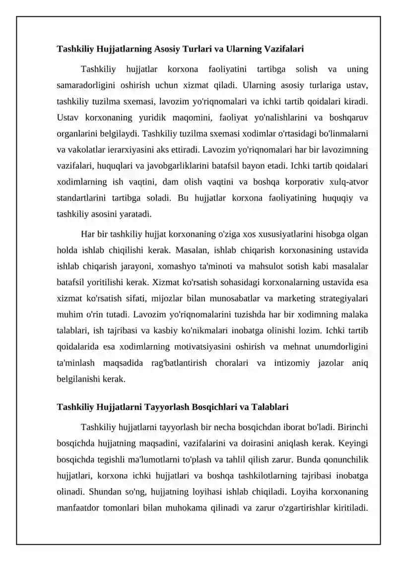 Tashkiliy hujjatlar: Turlari, tayyorlash va rasmiylashtirish 4