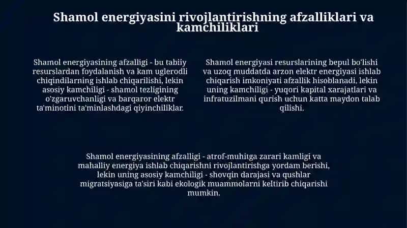 Shamolenergetikasining O'zbekistonenergotizimidagi ahamiyati 4