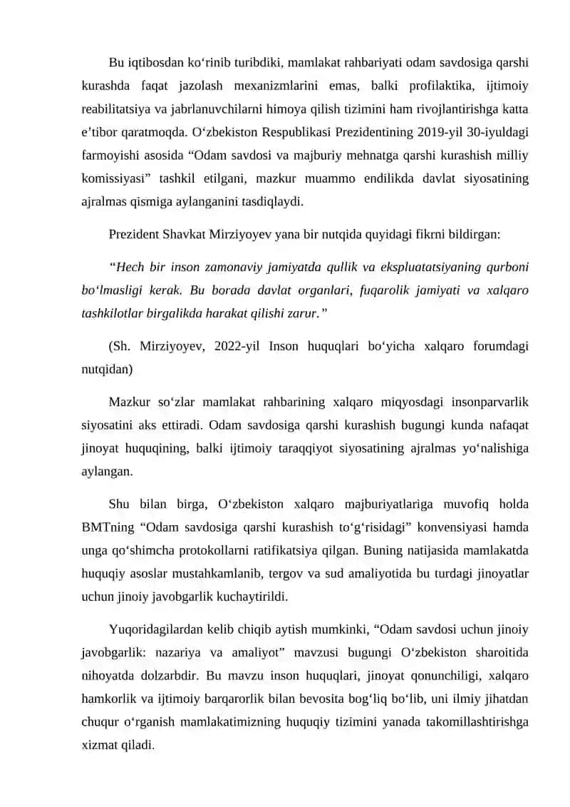 “Odam savdosi uchun jinoiy javobgarlik: nazariya va amaliyot” mavzusidagi 4