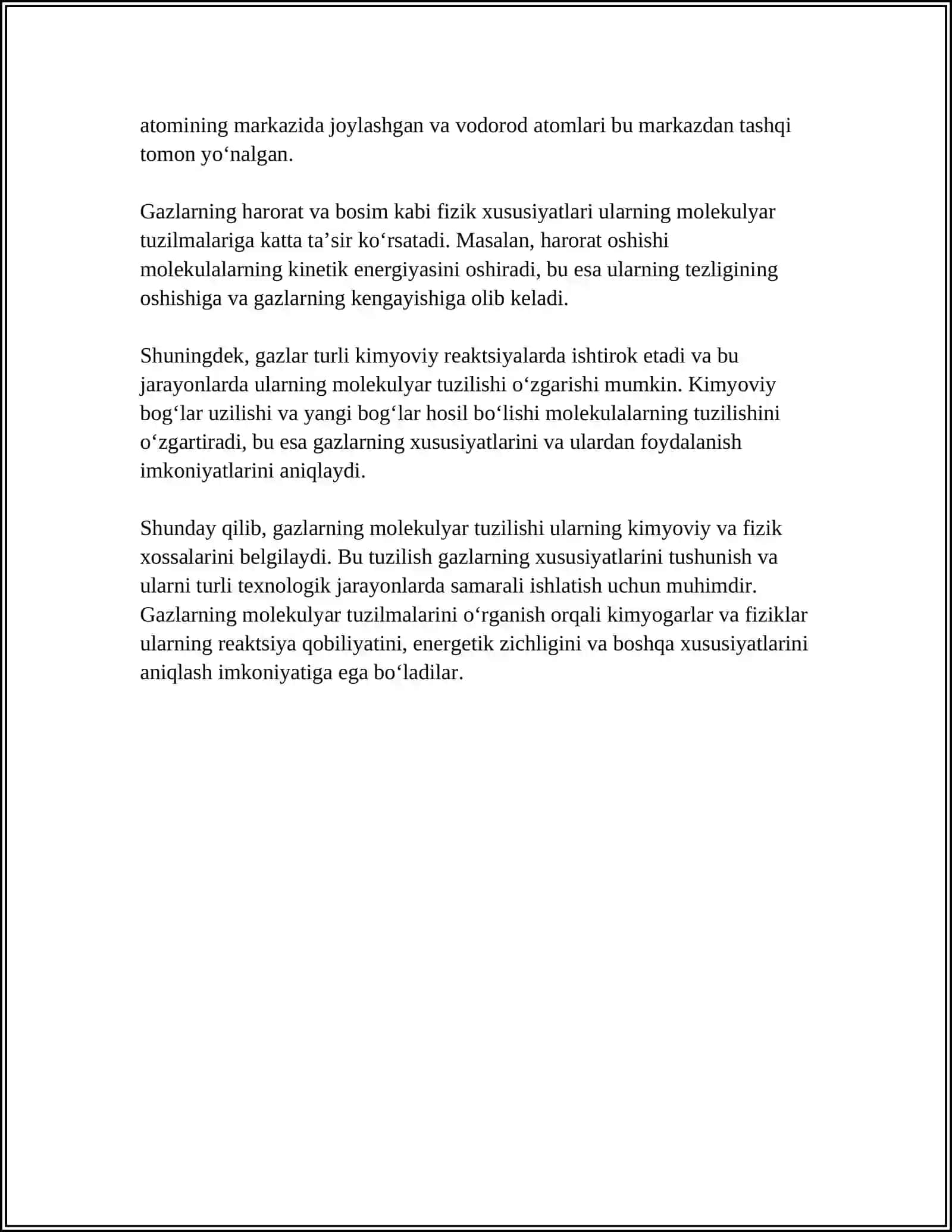 QATLAM VA ATMOSFERA SHAROITLARIDA GAZLARNING FIZIK KIMYOVIY XOSSALARI 4