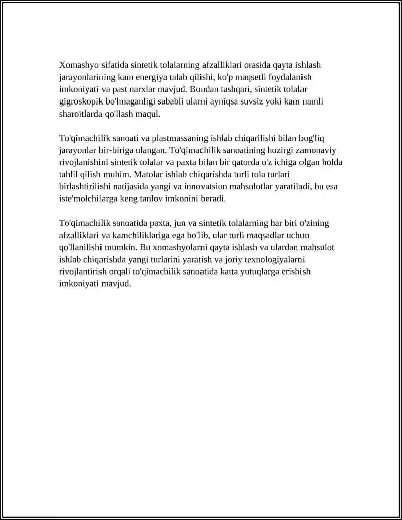 Toʻqimachilik sanoati va plastmassalarning ishlab chiqarilishi 4